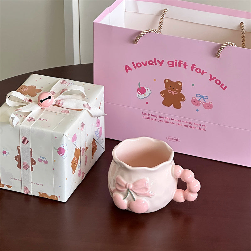 Cherry Beaded Pink Mug