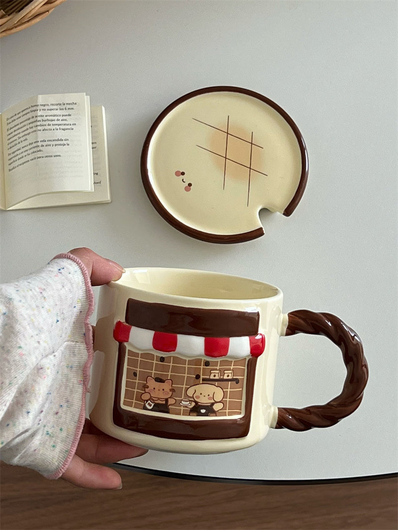 Cat Cafe Mug with Lid