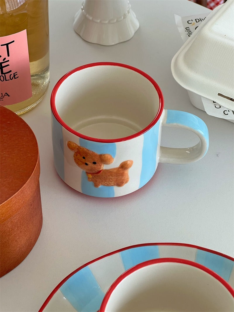 Blue Puppy Striped Mug