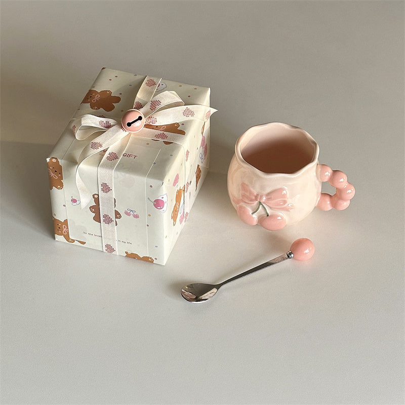 Cherry Beaded Pink Mug