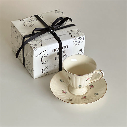 Gold-Rimmed Floral Coffee Cup