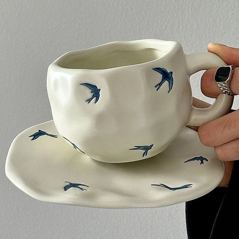 Blue Bird Mug with Saucer