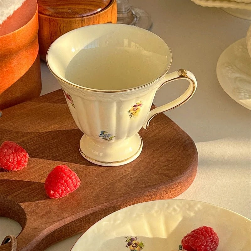 Gold-Rimmed Floral Coffee Cup