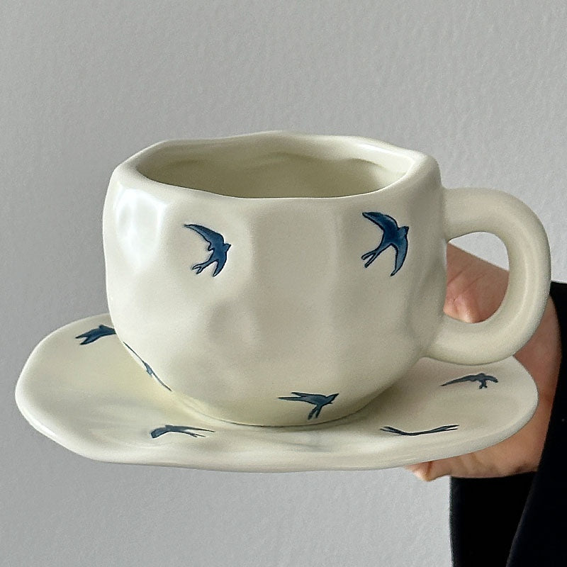 Blue Bird Mug with Saucer