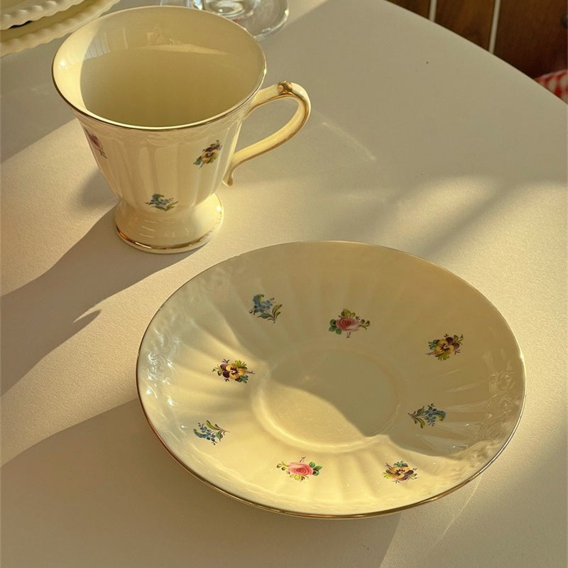 Gold-Rimmed Floral Coffee Cup
